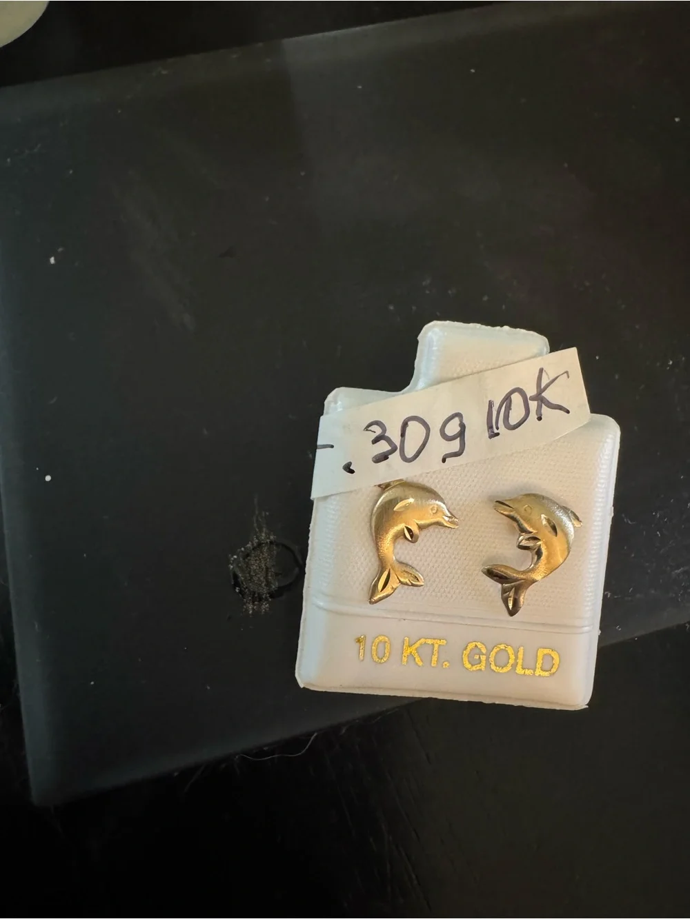 10KT Gold Dolphin Stud Earrings for Kids stamped acid tested